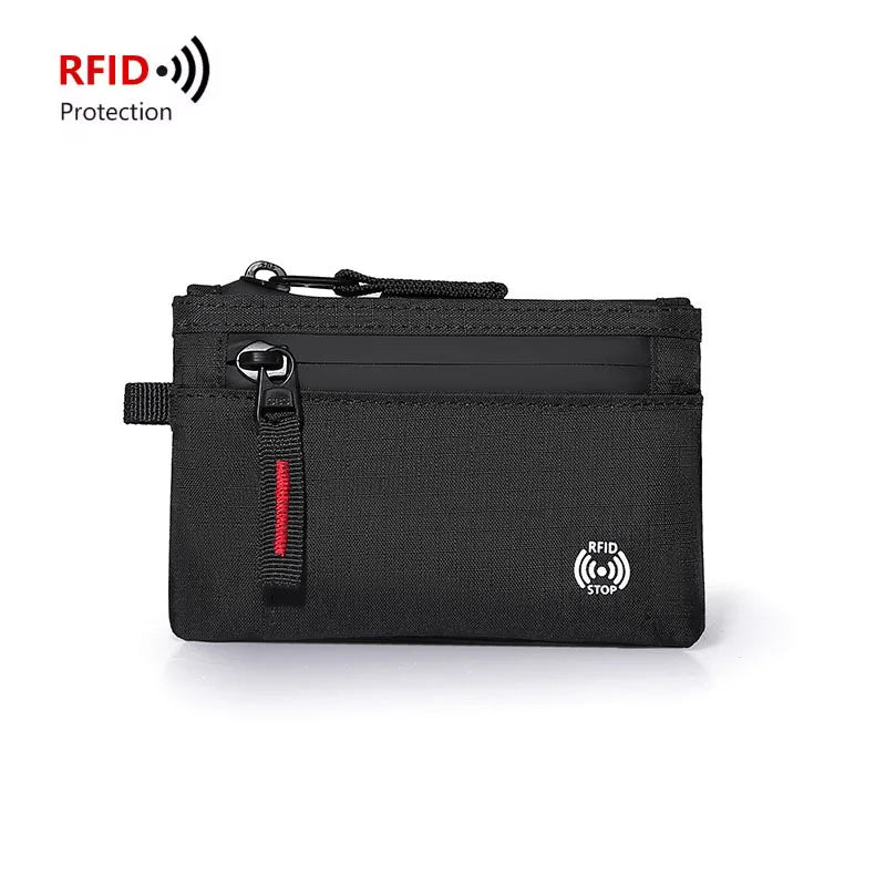 Tactical RFID Nylon Wallet – Slim EDC Card & Coin Case with Zipper + Carabiner