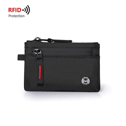 Tactical RFID Nylon Wallet – Slim EDC Card & Coin Case with Zipper + Carabiner
