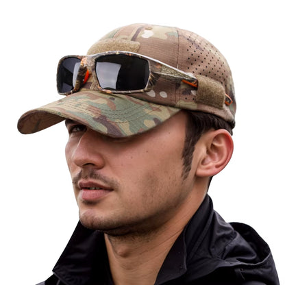Camo Tactical Cap – Velcro Front Patch & Sunglass Slot