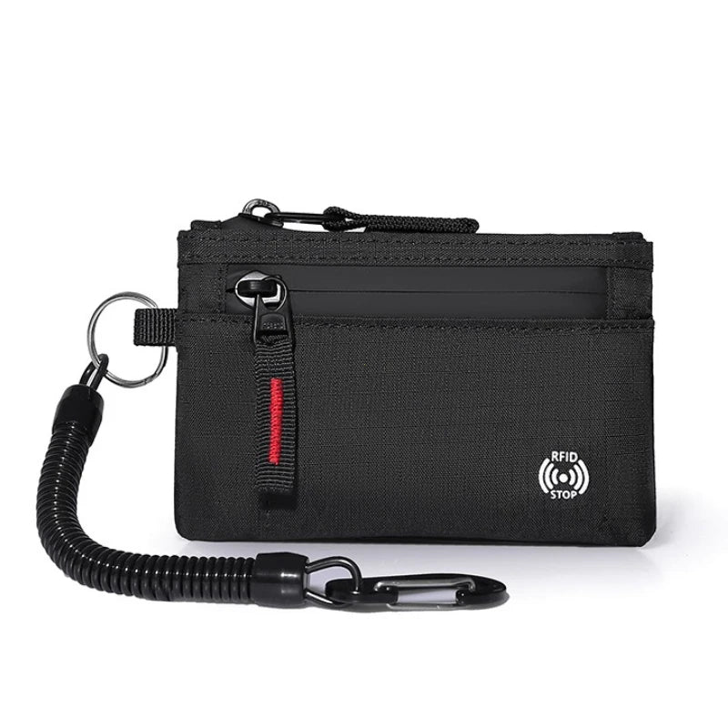 Tactical RFID Nylon Wallet – Slim EDC Card & Coin Case with Zipper + Carabiner