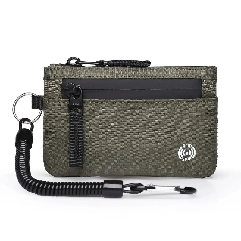 Tactical RFID Nylon Wallet – Slim EDC Card & Coin Case with Zipper + Carabiner