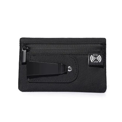 Tactical RFID Nylon Wallet – Slim EDC Card & Coin Case with Zipper + Carabiner