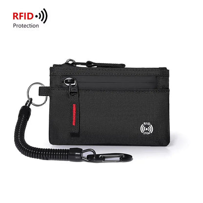 Tactical RFID Nylon Wallet – Slim EDC Card & Coin Case with Zipper + Carabiner