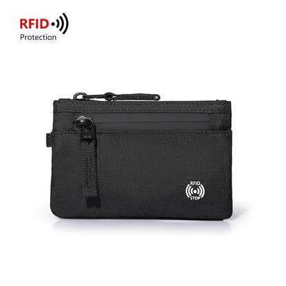 Tactical RFID Nylon Wallet – Slim EDC Card & Coin Case with Zipper + Carabiner