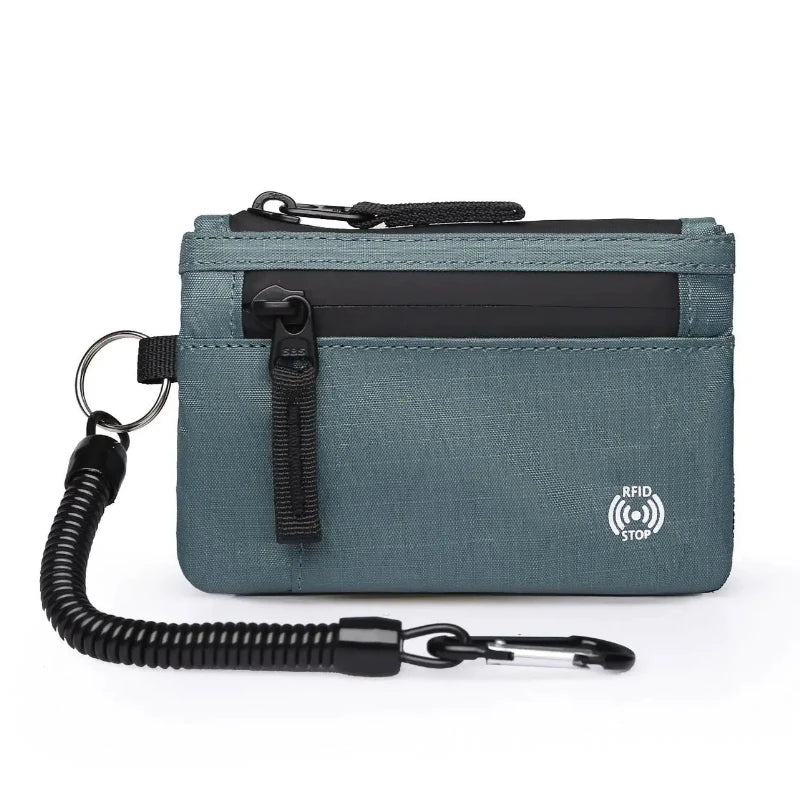 Tactical RFID Nylon Wallet – Slim EDC Card & Coin Case with Zipper + Carabiner
