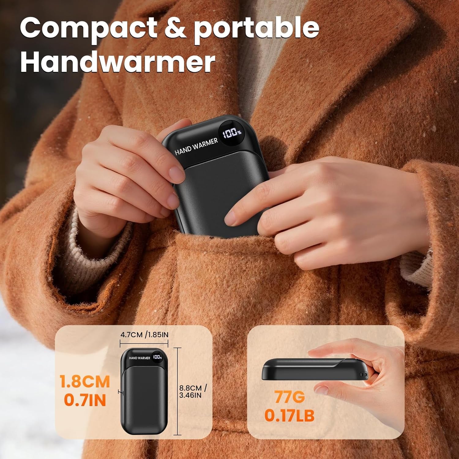 Rechargeable Hand Warmers (2‑Pack) – 4 Heat Levels, 9‑Hour Runtime