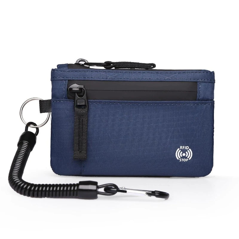 Tactical RFID Nylon Wallet – Slim EDC Card & Coin Case with Zipper + Carabiner