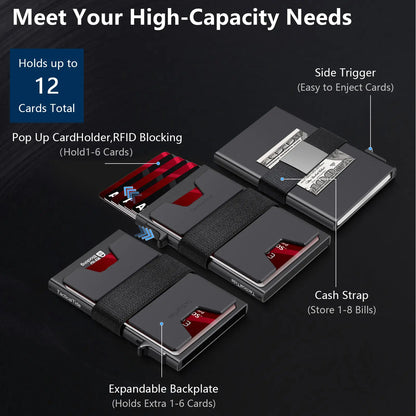 Slim Aluminum RFID Wallet – Expandable Pop‑Up Card Holder