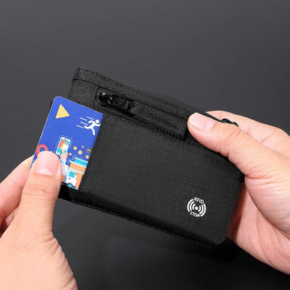 Tactical RFID Nylon Wallet – Slim EDC Card & Coin Case with Zipper + Carabiner