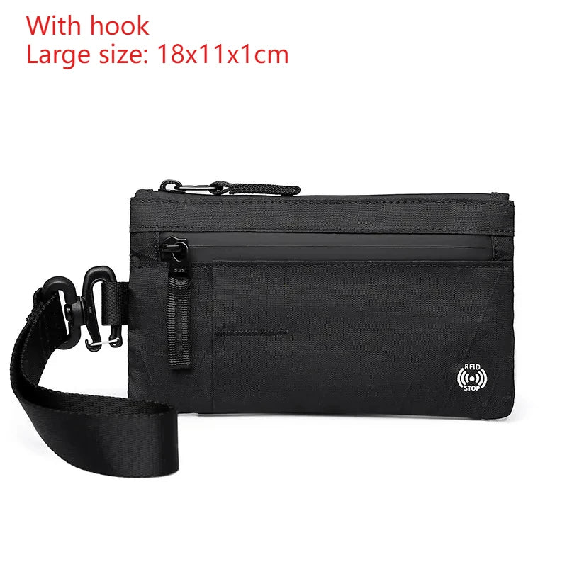 Tactical RFID Nylon Wallet – Slim EDC Card & Coin Case with Zipper + Carabiner