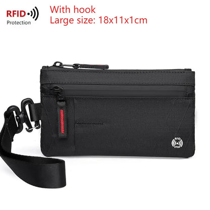 Tactical RFID Nylon Wallet – Slim EDC Card & Coin Case with Zipper + Carabiner
