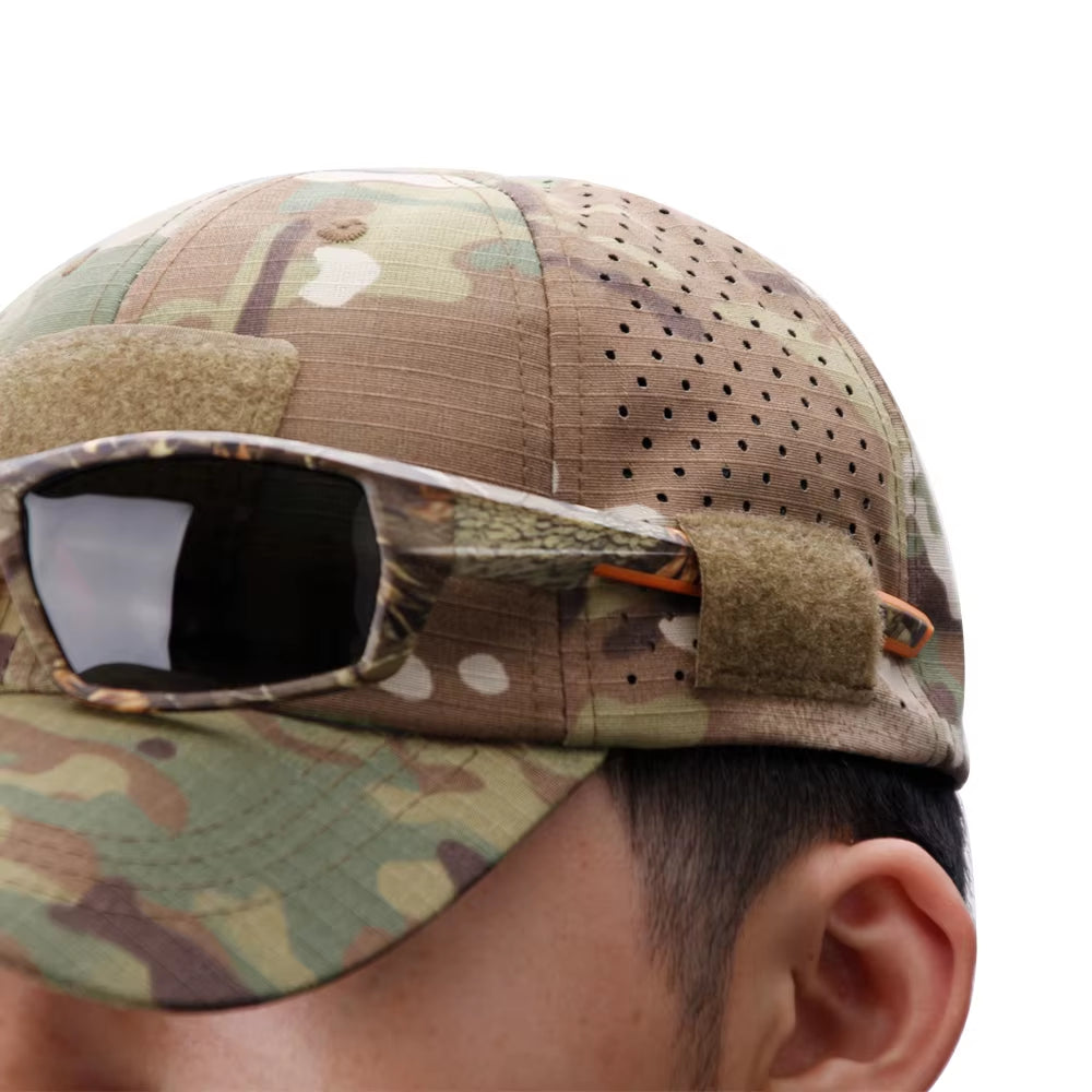 Camo Tactical Cap – Velcro Front Patch & Sunglass Slot